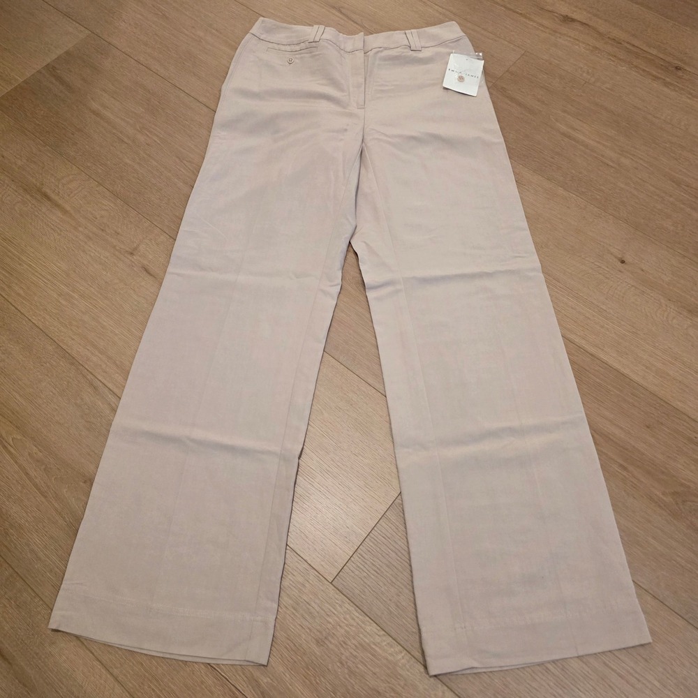 Emma James Trousers Size 8 Beige Linen Blend Wide Leg Pants Neutral Coastal NWT